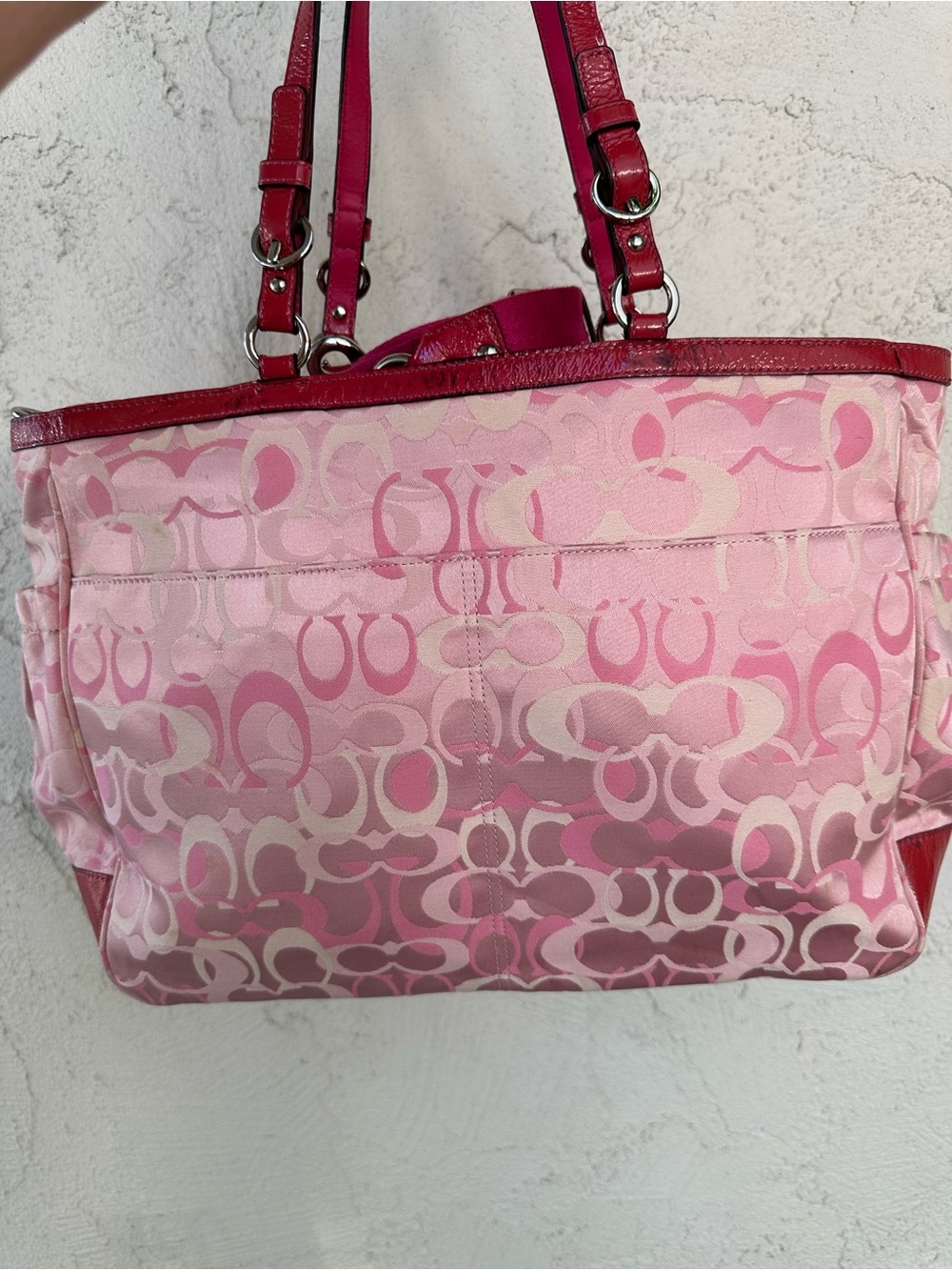 Coach Y2K Pink Signature Diaper Bag Tote with Hot Pink Patent LeatherTrim 2010 - Picture 3 of 10